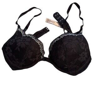 La Senza Bra Womens 34B Black Floral Lace Push-Up Plunge Underwire